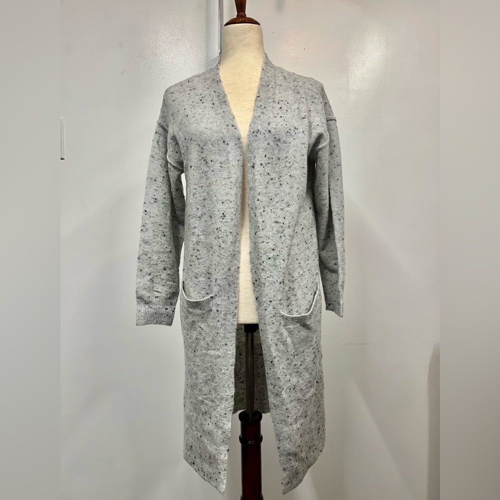 CENY Cardigan Women Size XS Gray Speckled Open Front Longline‎ Pockets Soft Cozy